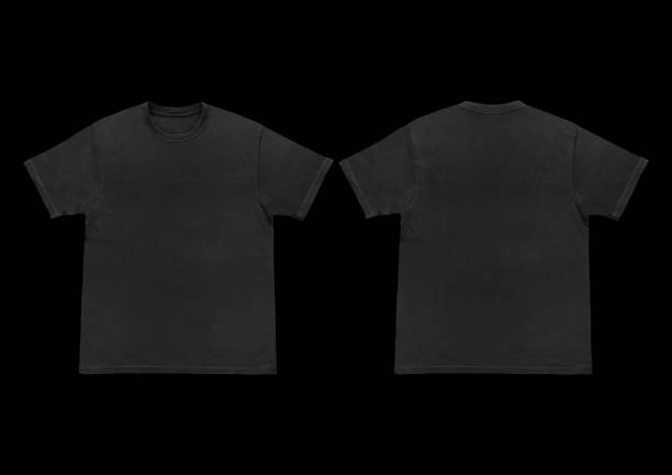 istock Blank t-shirt black template front and back view on clean background. Short Sleeve mock-up 2173126288
