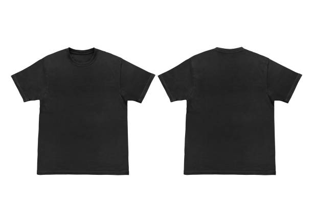 istock Blank t-shirt black template front and back view on clean background. Short Sleeve mock-up 2173126460
