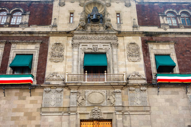 The Presidential Balcony in the National Palace, at Zocalo Square, Mexico City. UNESCO World Heritage Site