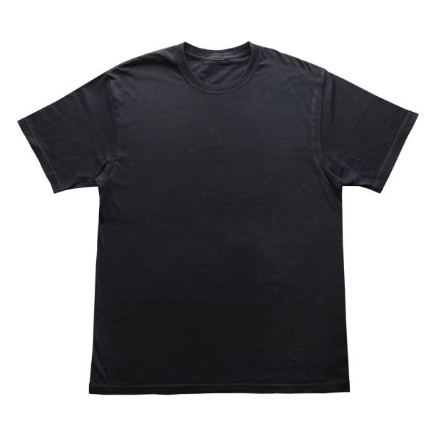 istock Blank t-shirt black template front and back view on clean background. Short Sleeve mock-up 2173126635