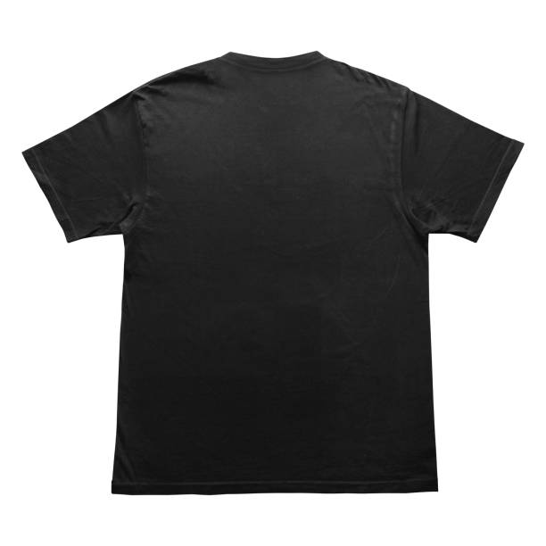 istock Blank t-shirt black template front and back view on clean background. Short Sleeve mock-up 2173126759