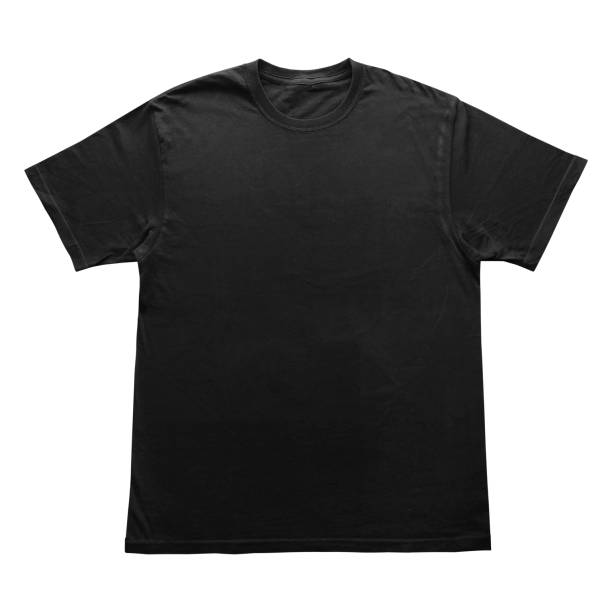 istock Blank t-shirt black template front and back view on clean background. Short Sleeve mock-up 2173126764