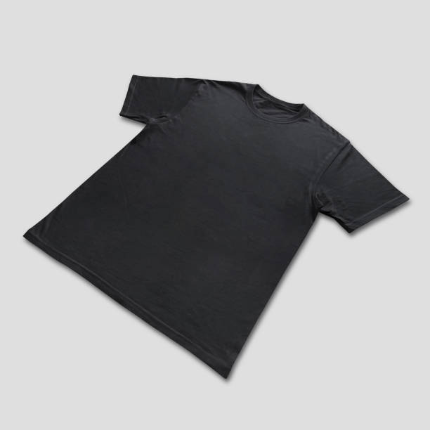 istock Blank t-shirt black template front and back view on clean background. Short Sleeve mock-up 2173127462