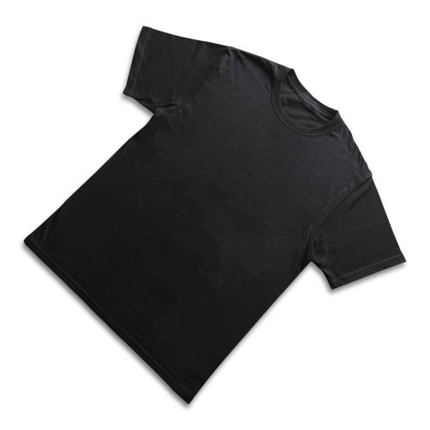istock Blank t-shirt black template front and back view on clean background. Short Sleeve mock-up 2173127464