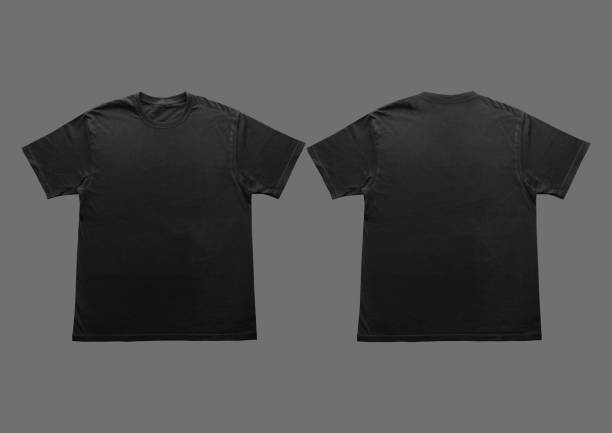 istock Blank t-shirt black template front and back view on clean background. Short Sleeve mock-up 2173127465
