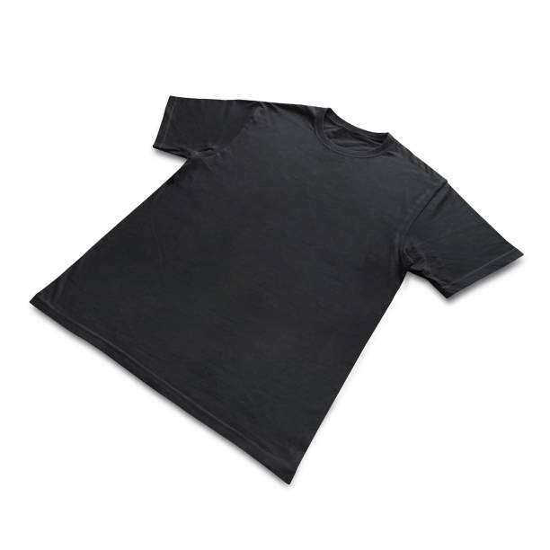 istock Blank t-shirt black template front and back view on clean background. Short Sleeve mock-up 2173127487
