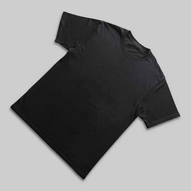 istock Blank t-shirt black template front and back view on clean background. Short Sleeve mock-up 2173127559