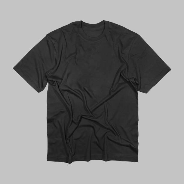 istock Blank t-shirt black template front and back view on clean background. Short Sleeve mock-up 2173128113