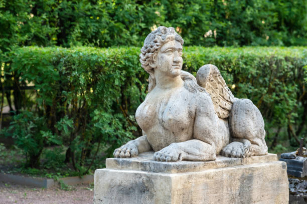 Gatchina, Russia - June 15, 2024: ancient statue of a sphinx in Gatchina Park