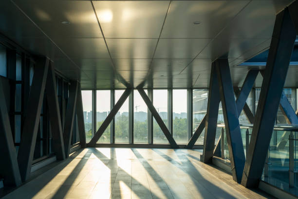 Financial district office building pedestrian bridge passage