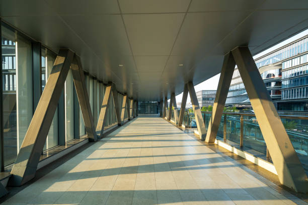 Financial district office building pedestrian bridge passage