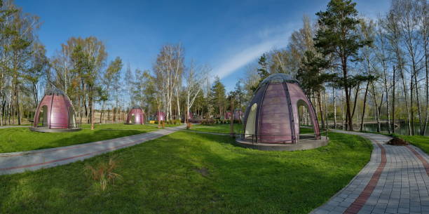 Kyrgyzstan, the northern coast of Lake Issyk-Kul. View of an unusual park near the famous village of Cholpon-Ata.