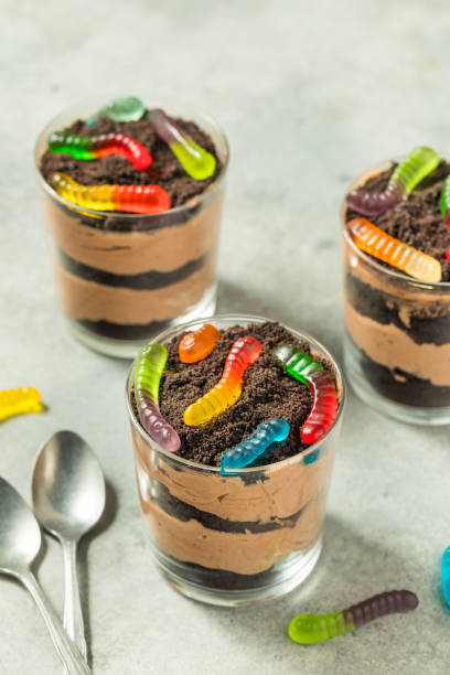 istock Sweet Sugary Dirt Chocolate Pudding with Gummy Worms 2173149759