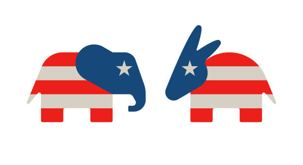 USA election. Republican elephant, Democrat donkey USA election. Republican elephant, Democrat donkey. Iconic symbols of USA, Republican and Democrat parties sign. American political identity, donkey, elephant logo. Vector Illustration. republican elephant logo stock illustrations