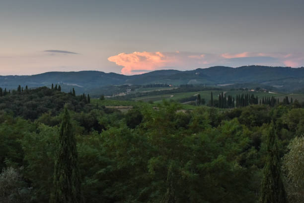 Typical Tuscany landscape view at sunset