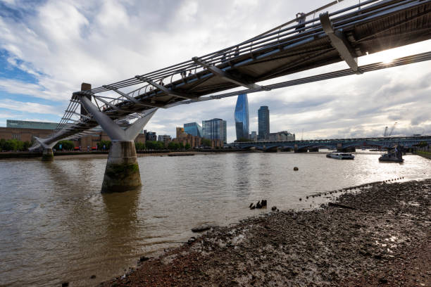 London, United Kingdom - Aug 14, 2023: Daytime view of Millennium Bridge, Tate Modern and River Thames.