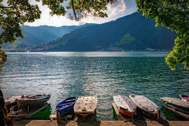 August 31, 2024: View of the Lake Zell with some rowboats on shore