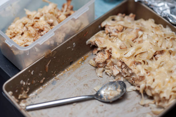 a handmade pasta with cheese on the tray and lunchbox, indoor closeup