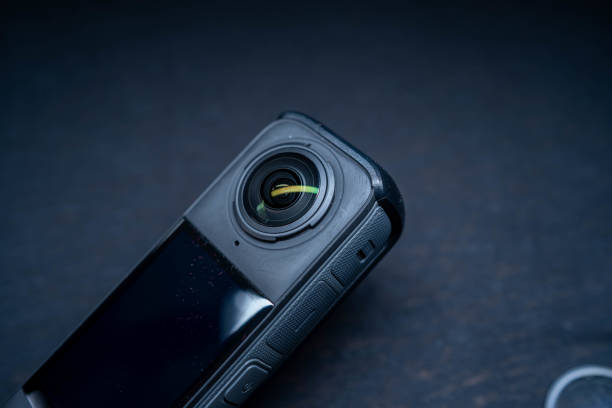 istock Action camera lens on black background 2173182699