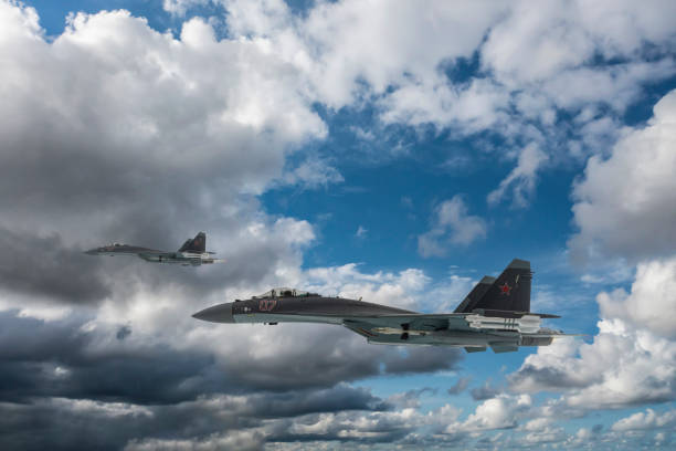 istock Russian Jet fighters flying over clouds. 2173192839