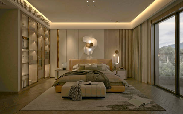 istock 3d render of luxury hotel room 2173196087