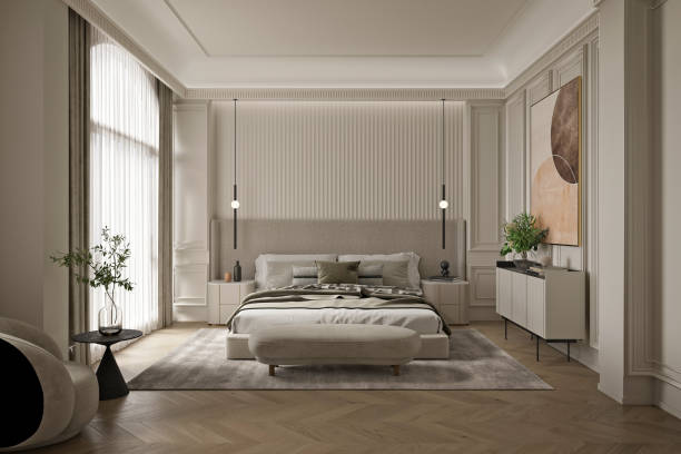 istock 3d render of luxury hotel room 2173196089