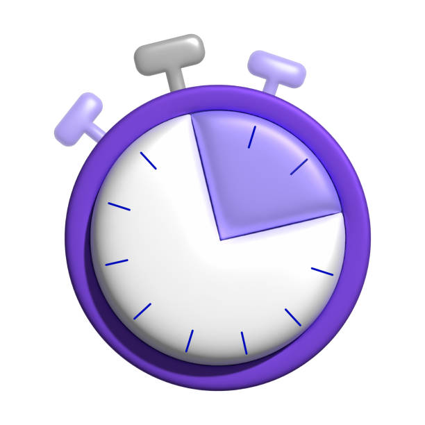 istock Stopwatch 3d icon. Purple timer with silver button. Isolated on a white background 2173197546