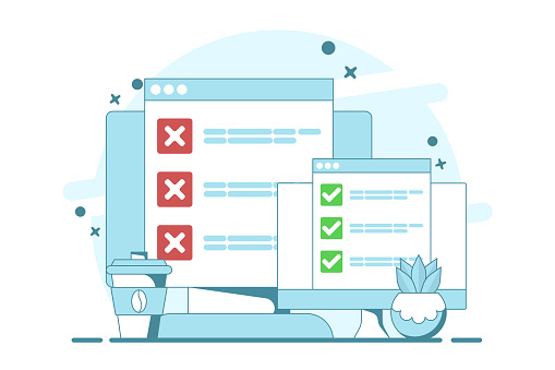 Computer Checks Options Computer Concept With Checklist Computer With Check Mark And Cross ...