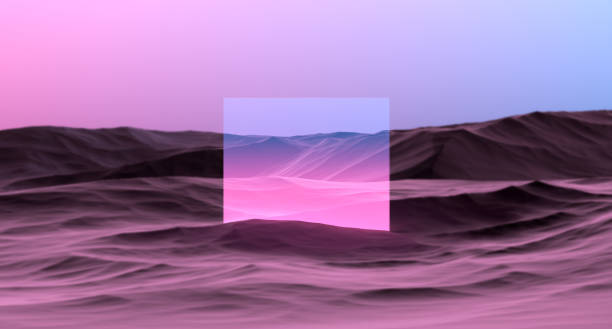 istock Pink Sci-Fi abstract mountain landscape and glowing neon. Glowing pink square panel, on mountain,rocky surface on sky horizon,wallpaper.3D render 2173209100