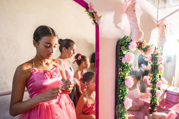 Children girls doing make up at backstage