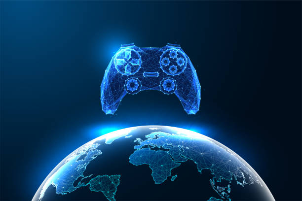 istock Virtual global gaming, technology, esports, futuristic concept with gaming joystick and planet Earth 2173216162