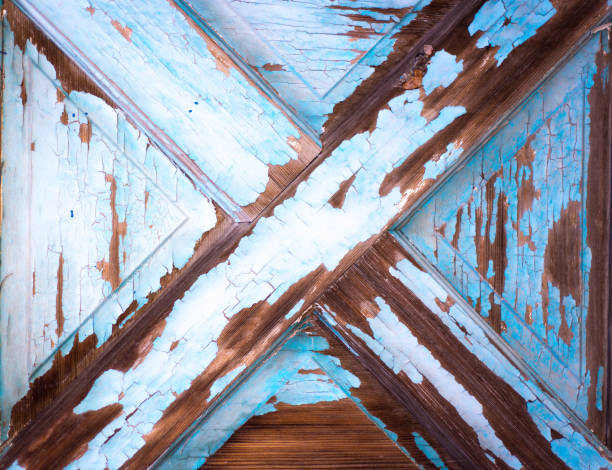Santa Fe, NM: Sunlit Distressed Blue Wooden Gate Close-Up
