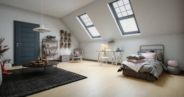 istock Modern Loft Apartment with Cozy Bed and Office Space 2173229173