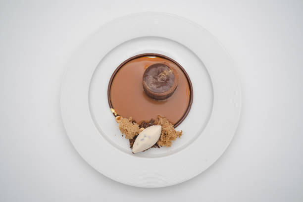 Chocolate dessert with sauce at Ticino luxury restaurant
