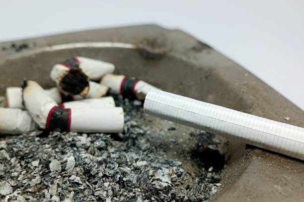 istock A lit cigarette on a metal ashtray. 2173238271