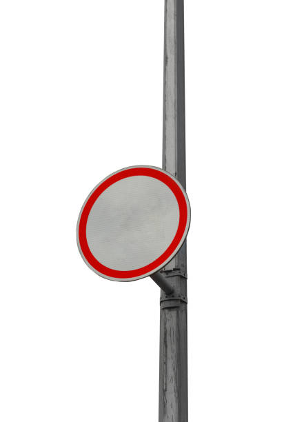 Blank Round Traffic Sign on Pillar on White Background. File with Clipping Path.