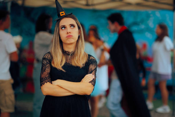 Bored Woman Attending a Halloween Party Feeling Sad