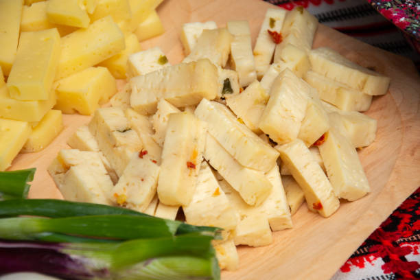 istock plate with cubes of spiced cheese 2173243401