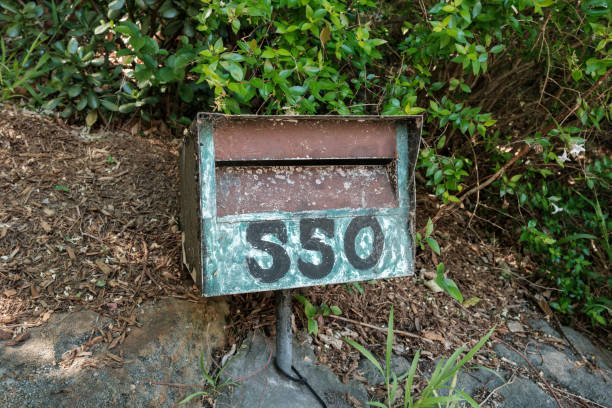 istock Old green metal mailbox in a front yard 2173252647