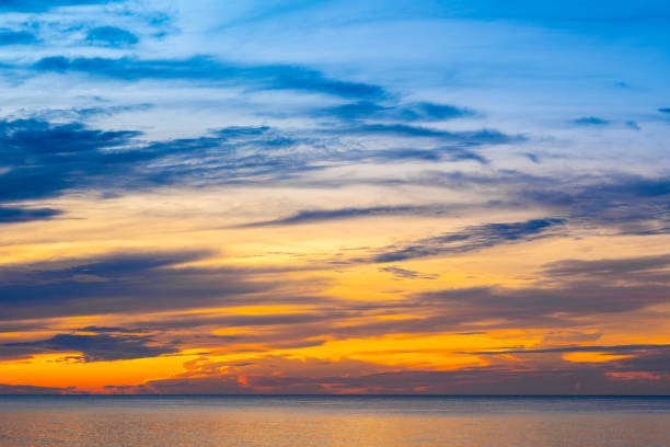 istock Skyline scenery Sunset in the evening sky with colorful clouds and beautiful cloud patterns In the soft light evening at the sea 2173256862