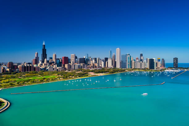 istock Chicago Skyline Aerial View With Park And Lake Waterfront 2173267674