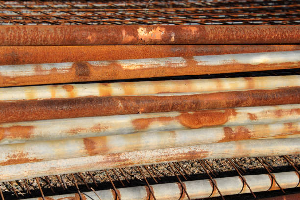 Group of rusty metal pipes bars