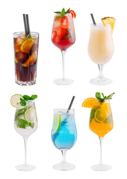 istock Six refreshing summer cocktails standing on white background 2173272707