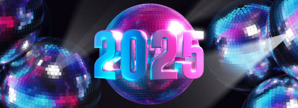 istock 2025 greeting card on disco music theme with mirror balls 2173279096