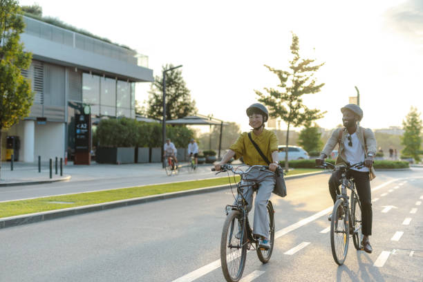 istock Coworkers commuting by bike to work 2173281342