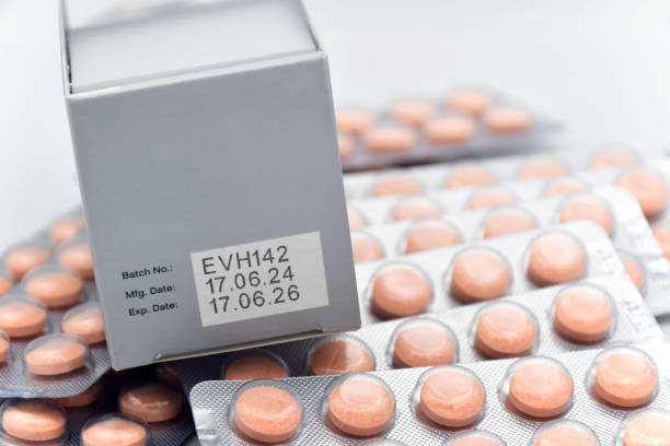 Manufacturing date and expiry date on some pharmaceutical packaging.