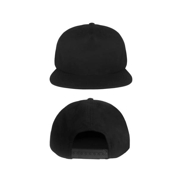istock Black snapback caps mockup on a clean background, front and back side. 2173283364