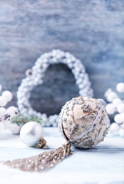 Christmas decoration on rustic wooden background. Soft focus. Copy space.