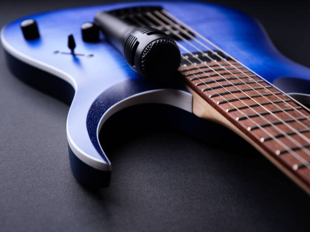 istock Microphone on electric guitar. Soft focus. Close up. Copy space. 2173284383