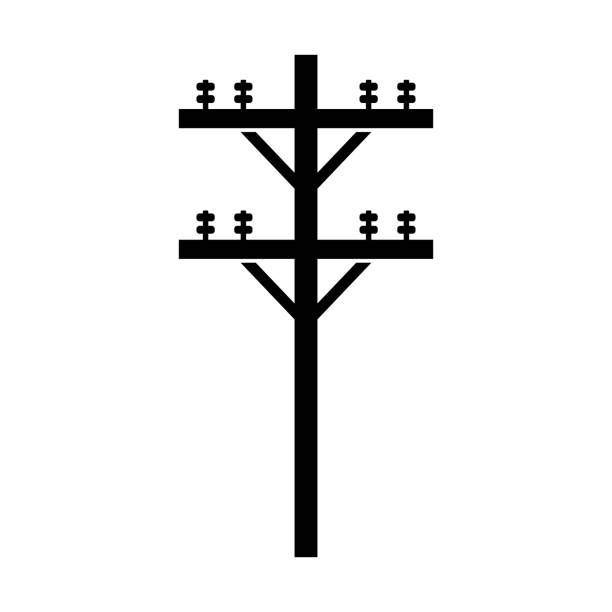 ilustraciones, imágenes clip art, dibujos animados e iconos de stock de icono de silueta de poste de servicios públicos. vector. - torre de conducción eléctrica